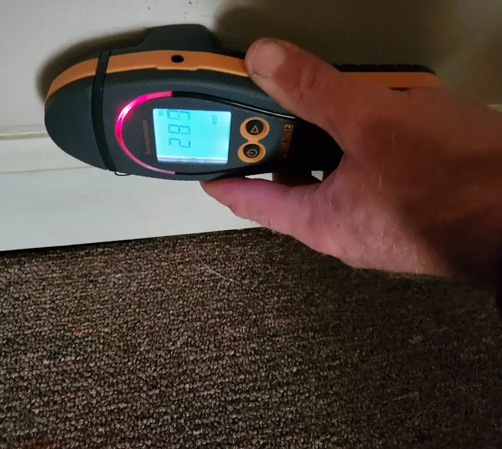 Moisture detection at baseboard during Sewage Cleanup & Sanitation in Kaysville
